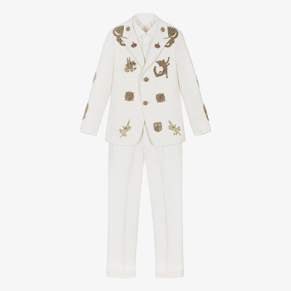 Maison Ava - Boys Ivory & Gold Baroque Crest Suit | Childrensalon