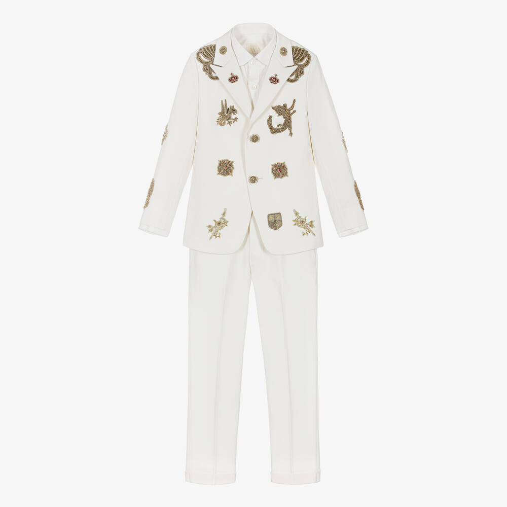 Maison Ava-Boys Ivory & Gold Baroque Crest Suit | Childrensalon Outlet