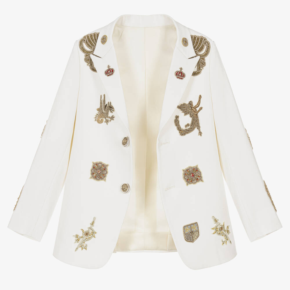 Maison Ava-Boys Ivory & Gold Baroque Crest Suit | Childrensalon Outlet