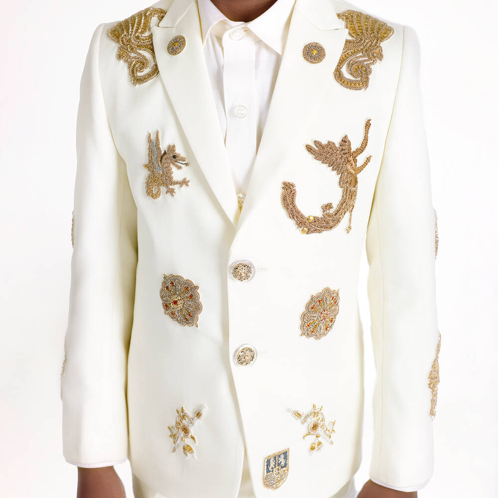 Maison Ava-Boys Ivory & Gold Baroque Crest Suit | Childrensalon Outlet
