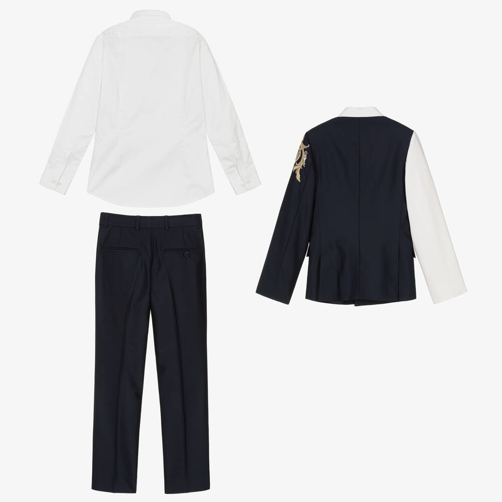 Maison Ava-Кремово-синий костюм с вышивкой | Childrensalon Outlet