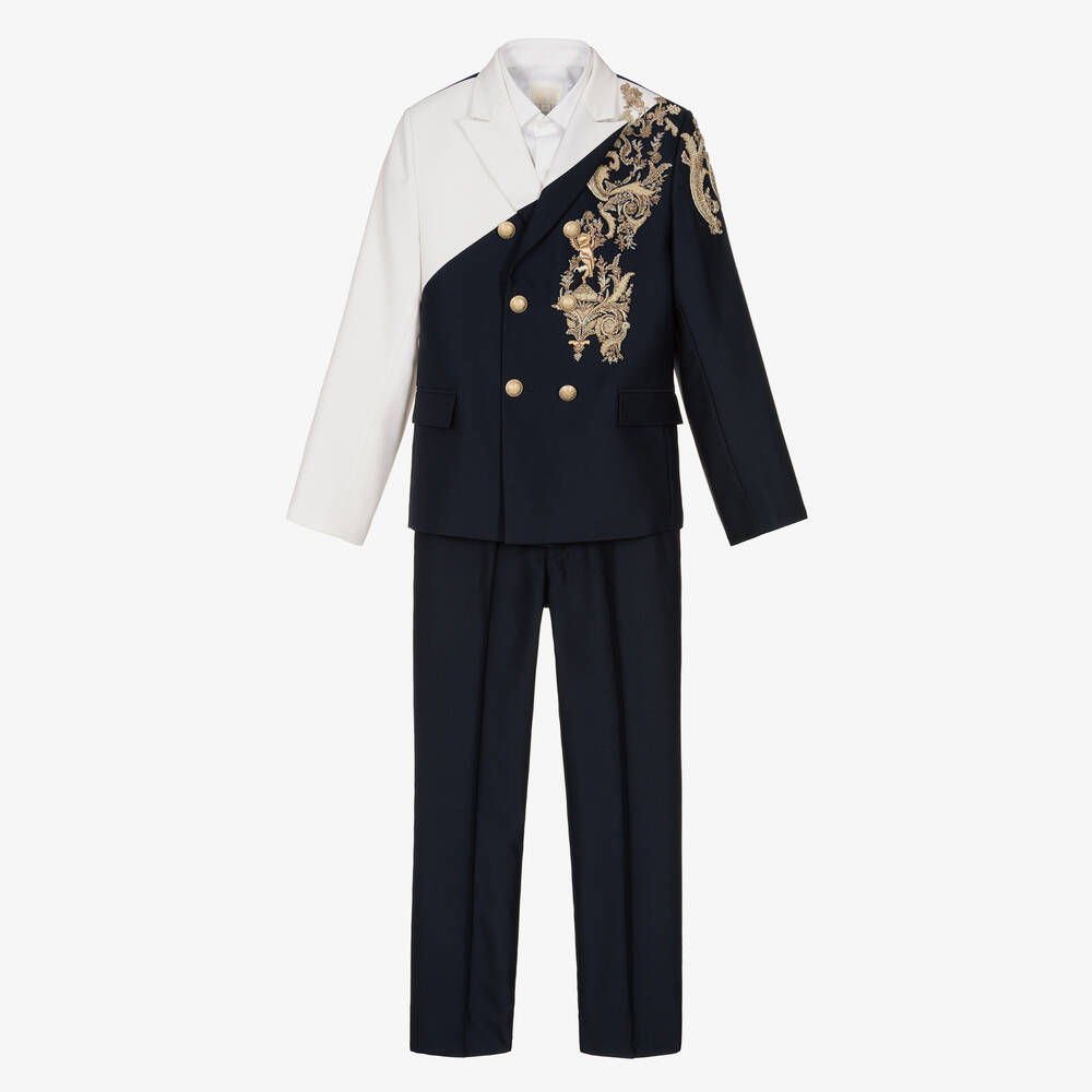 Maison Ava-Кремово-синий костюм с вышивкой | Childrensalon Outlet