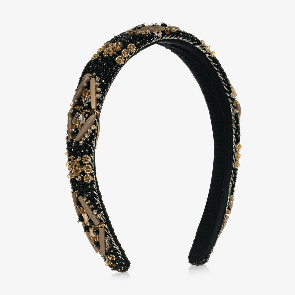 Maison Ava - Girls Black & Gold Beaded Hairband | Childrensalon