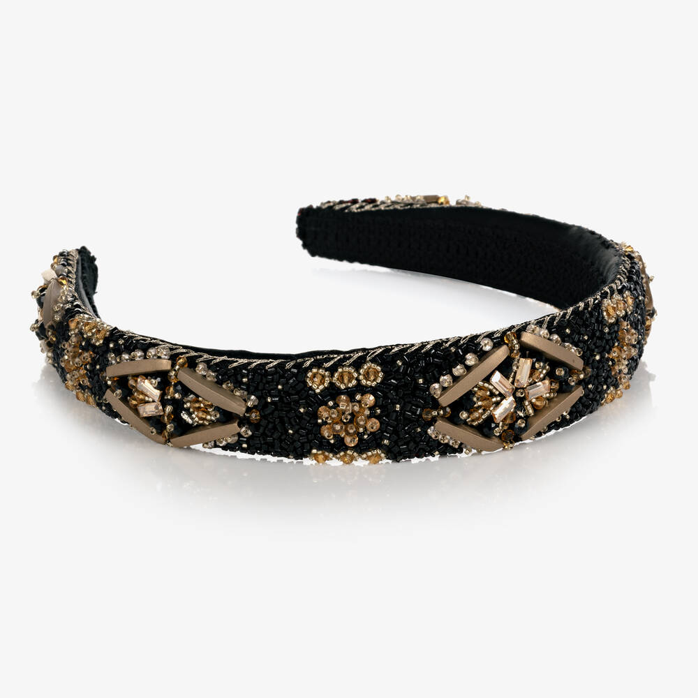 ميزون آفا-طوق للشعر مطرز لون أسود وذهبي للبنات | Childrensalon Outlet