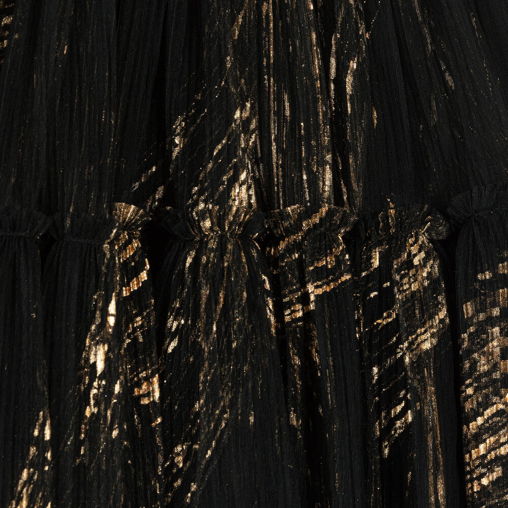 Maison Ava-Girls Black & Gold Pleated Tulle Dress | Childrensalon Outlet