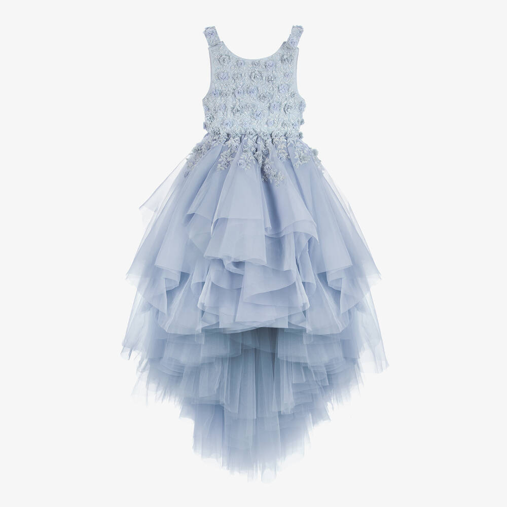 Maison Ava - Robe bleue brodée tulle et organza | Childrensalon