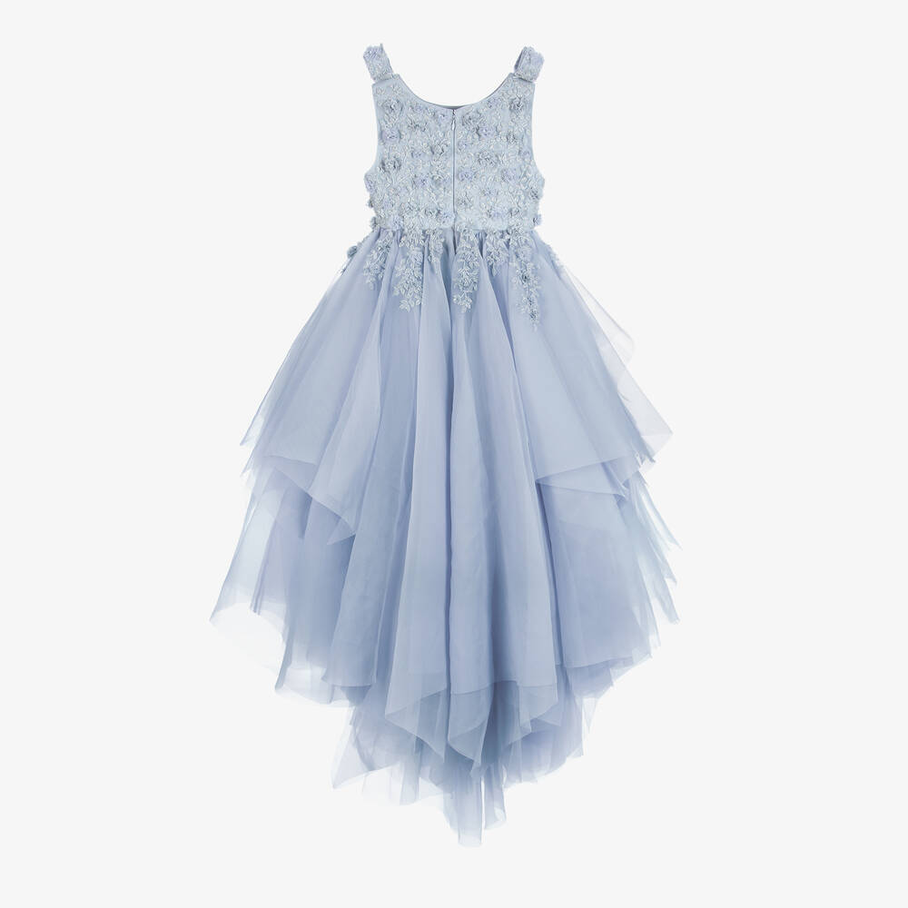 Maison Ava-Girls Blue Embroidered Tulle & Satin Organza Dress | Childrensalon Outlet