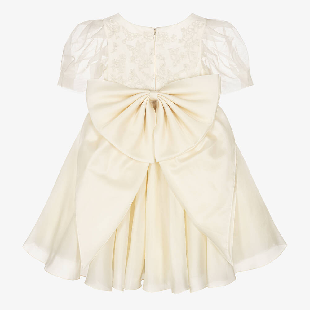 Maison Ava-Girls Ivory Embroidered Satin Organza Dress | Childrensalon Outlet