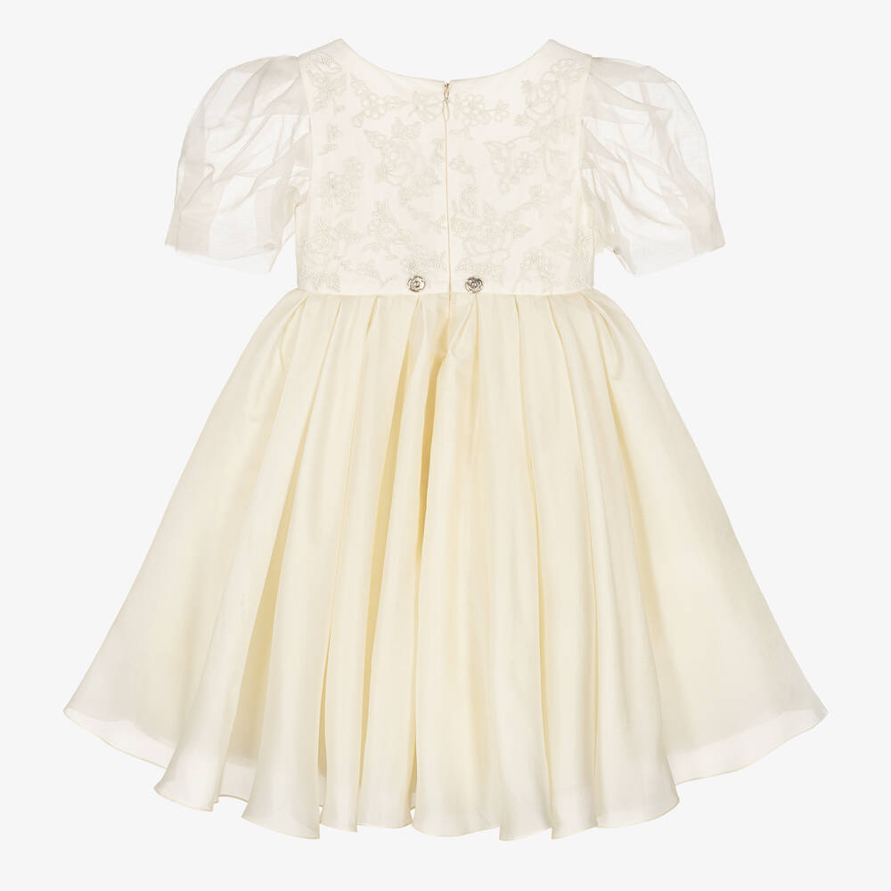 Maison Ava-Girls Ivory Embroidered Satin Organza Dress | Childrensalon Outlet