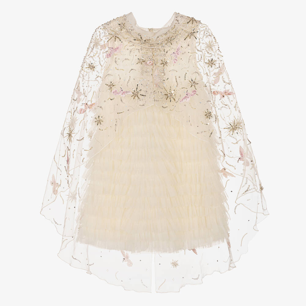Maison Ava-Girls Ivory Tulle Cape Dress | Childrensalon Outlet