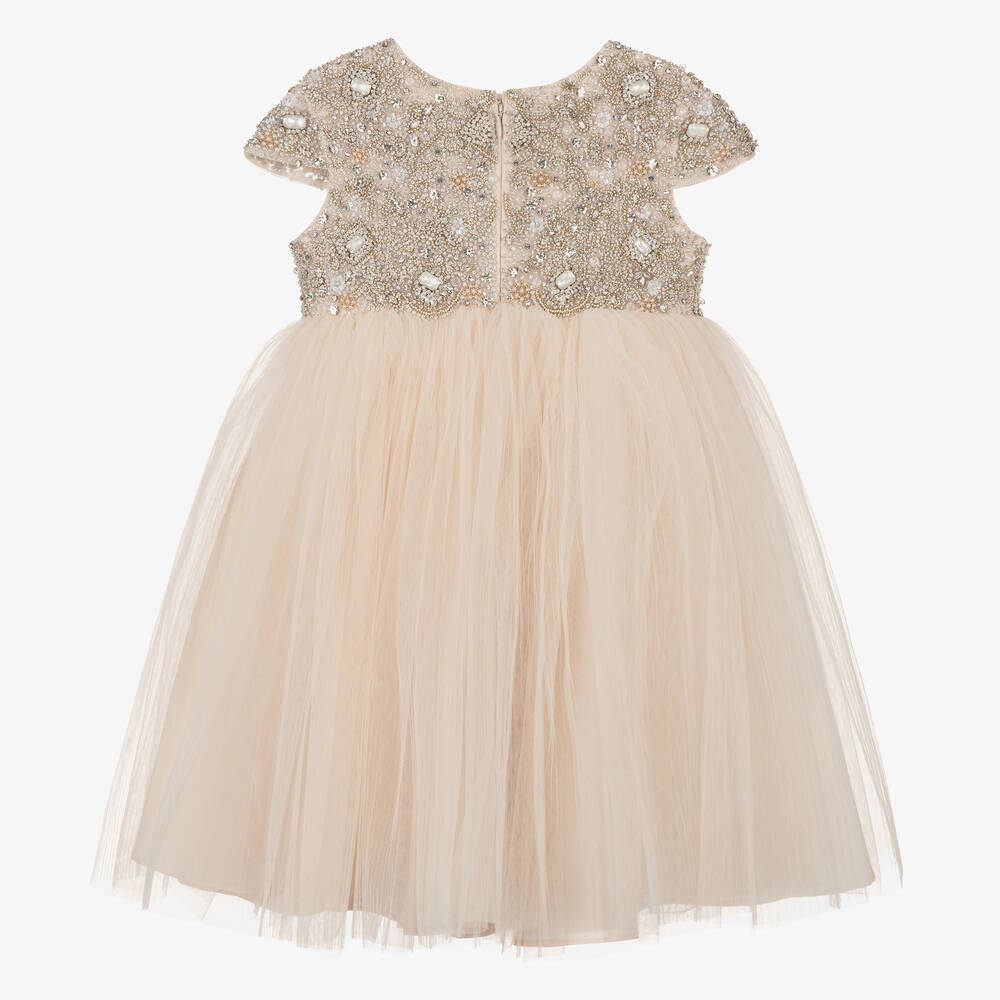 Maison Ava-Girls Pink Pleated Tulle Crystal Dress | Childrensalon Outlet