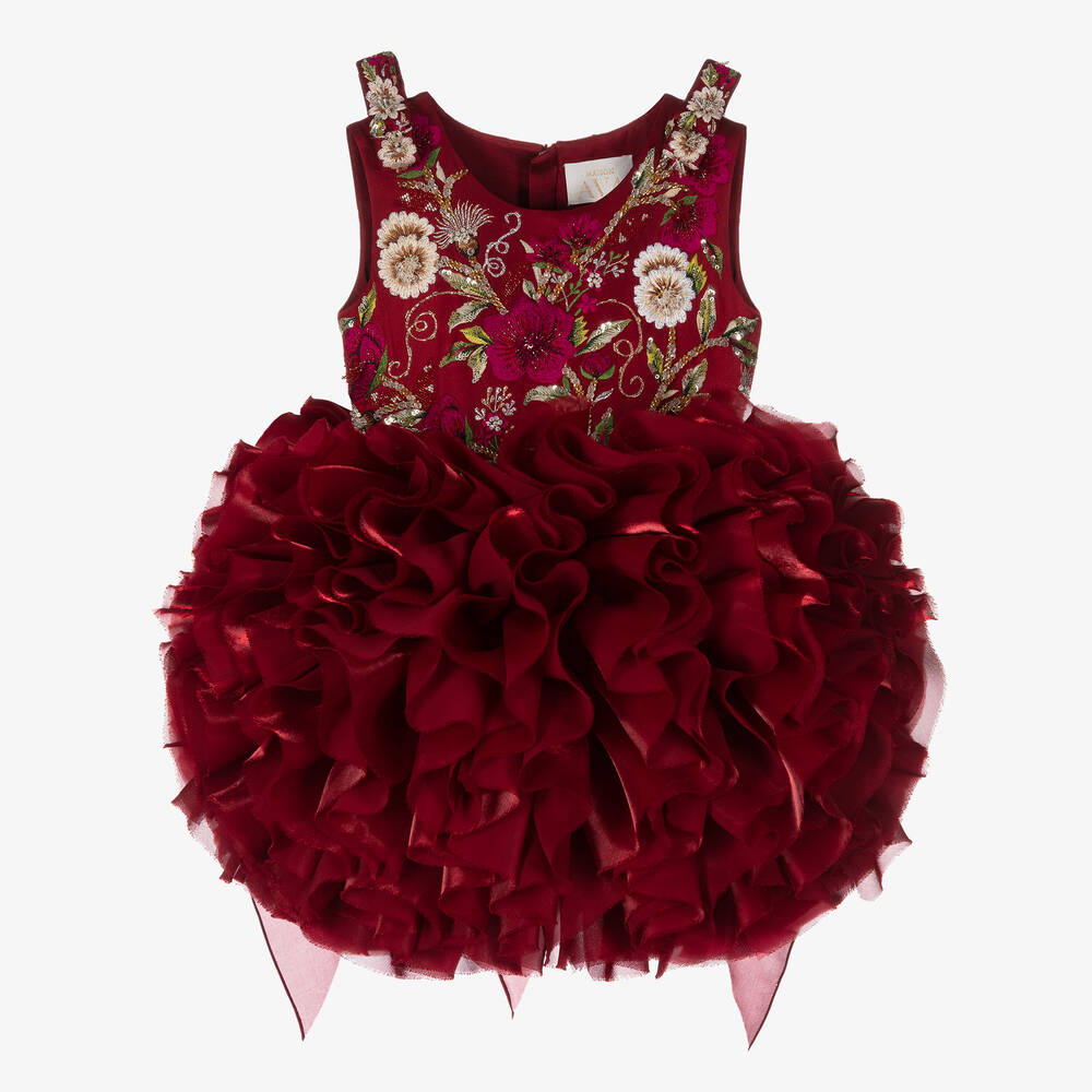 Maison Ava - Besticktes Satin-Organza-Kleid rot | Childrensalon