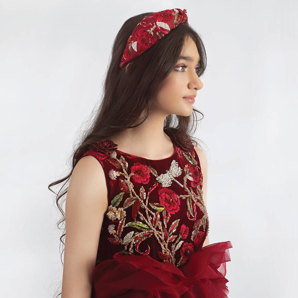 Maison Ava Robe rouge velours et organza fille