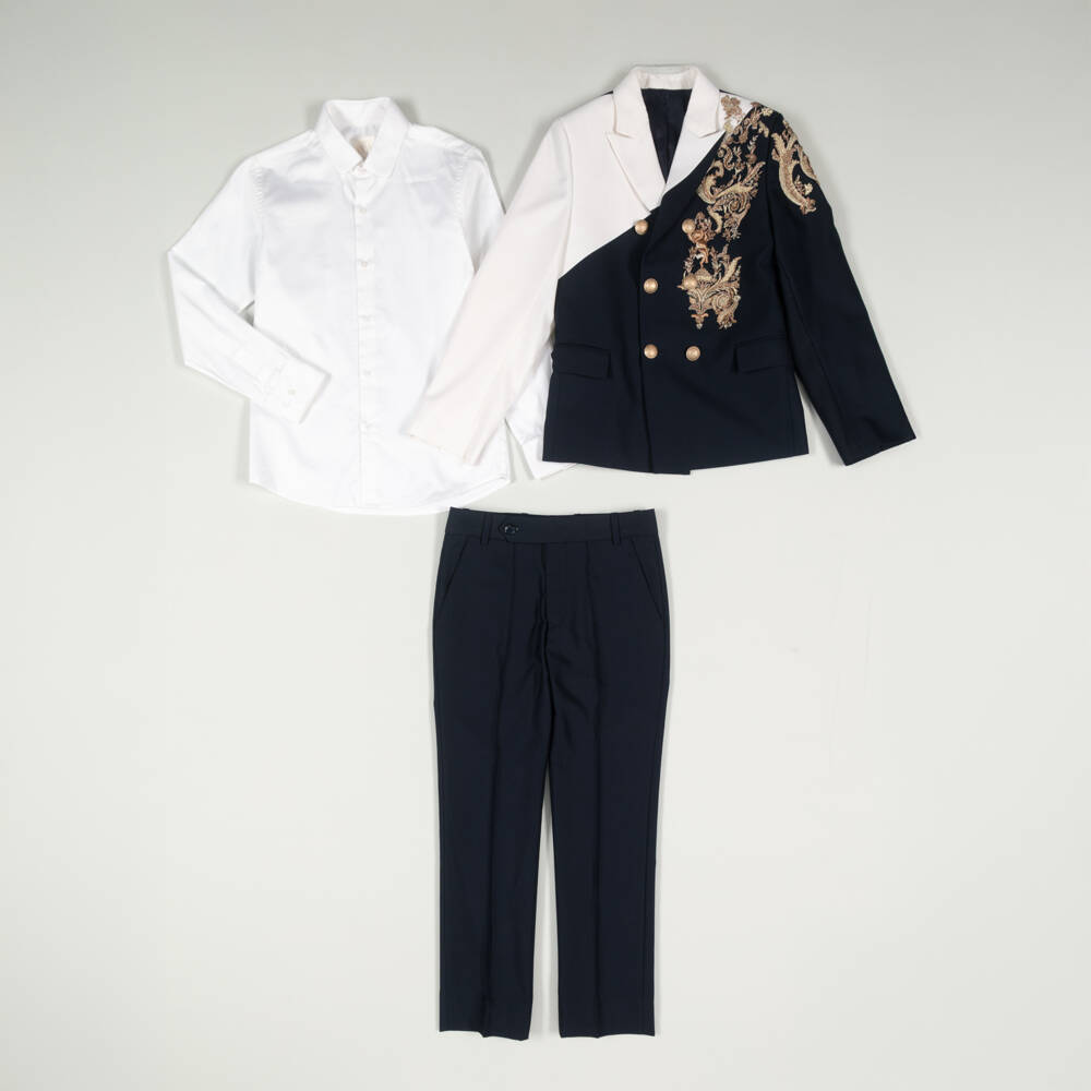 Maison Ava-Preloved Boys Navy Blue & Ivory Embroidered Suit (8 years) | Childrensalon Outlet