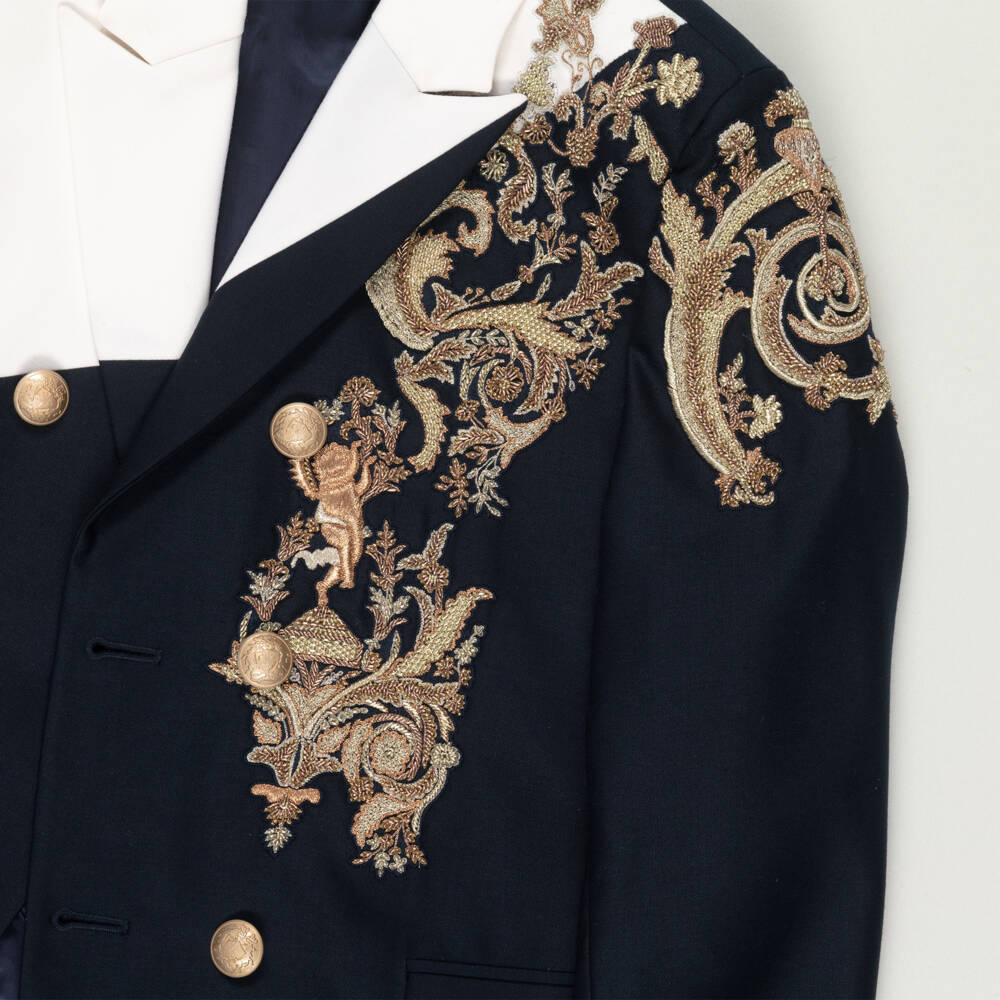 Maison Ava-Preloved Boys Navy Blue & Ivory Embroidered Suit (8 years) | Childrensalon Outlet