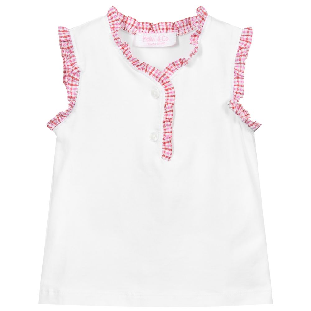 Malvi & Co - Baby Girls White Cotton Top | Childrensalon