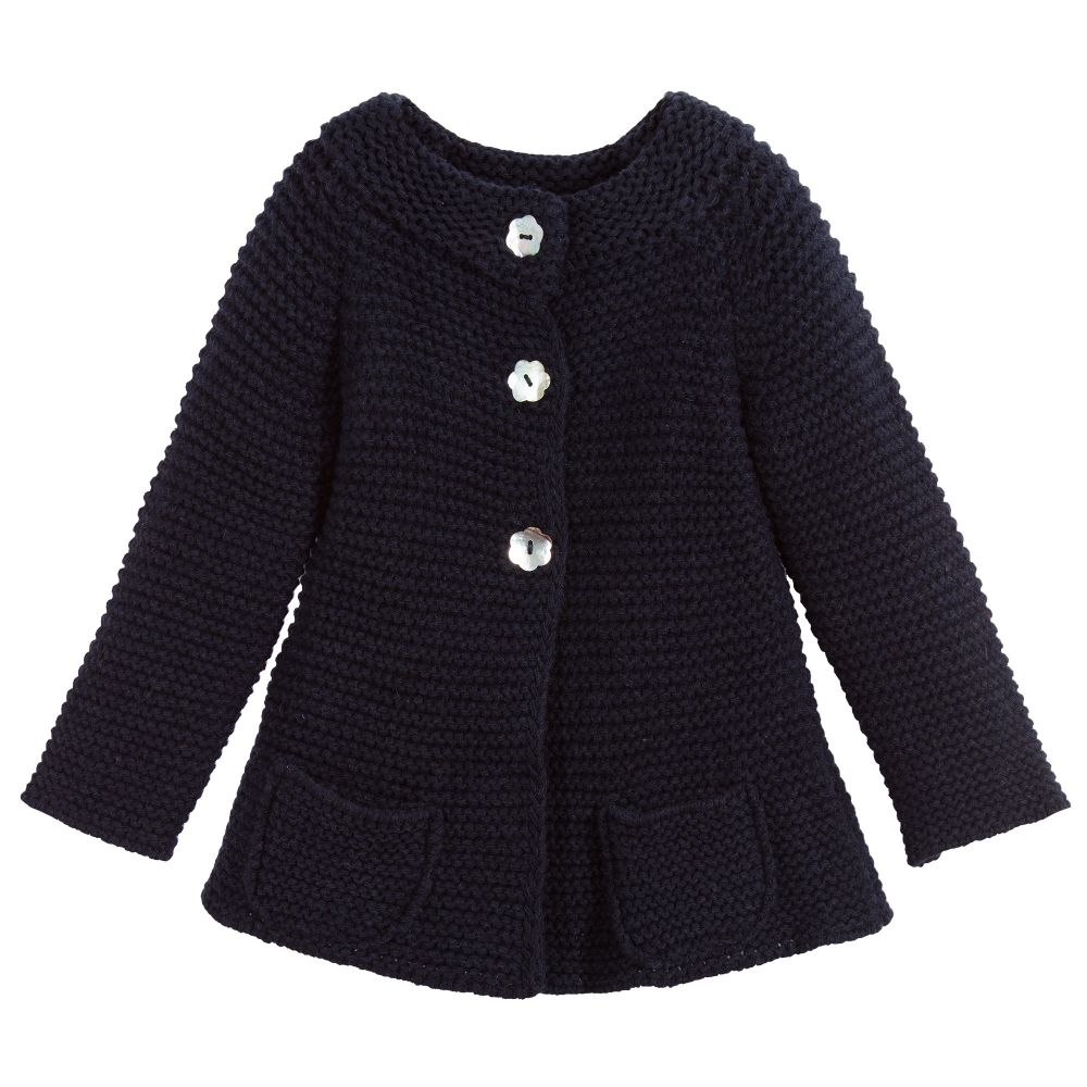Malvi & Co - Blue Knitted Wool Cardigan | Childrensalon