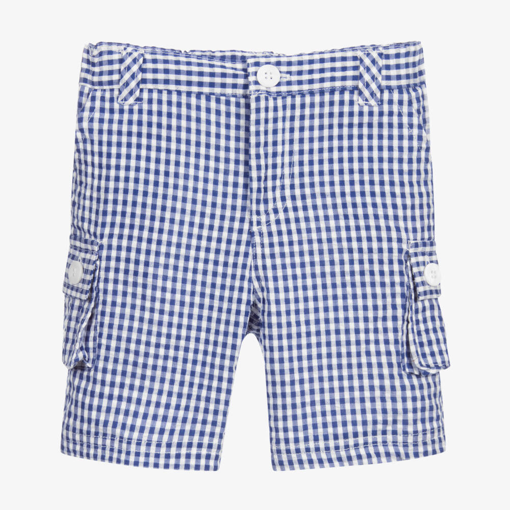 Malvi & Co-Blue & White Check Baby Shorts | Childrensalon Outlet