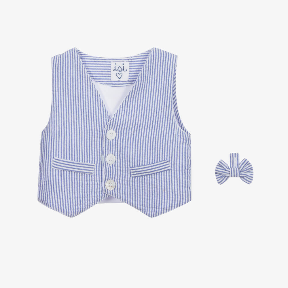 Malvi & Co-Blue & White Waistcoat Set | Childrensalon Outlet