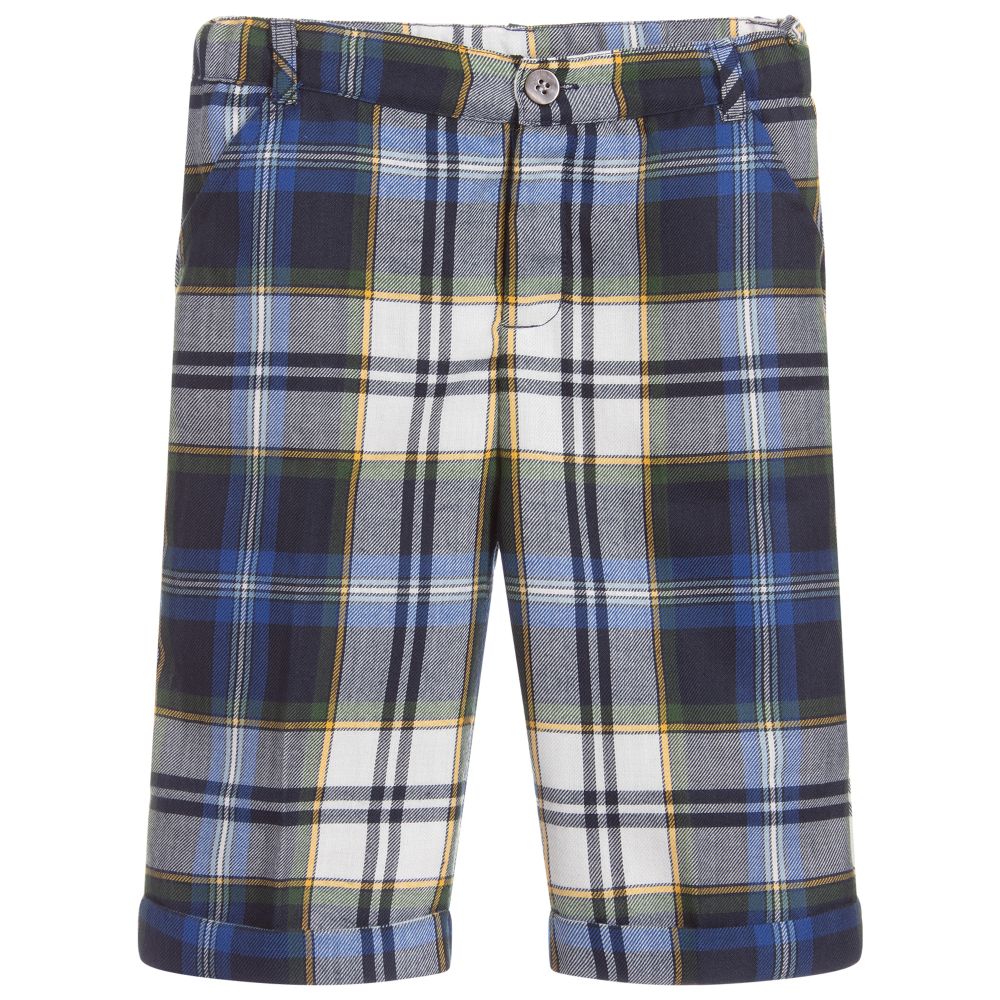 Malvi & Co - Boys Blue & Green Check Shorts | Childrensalon Outlet