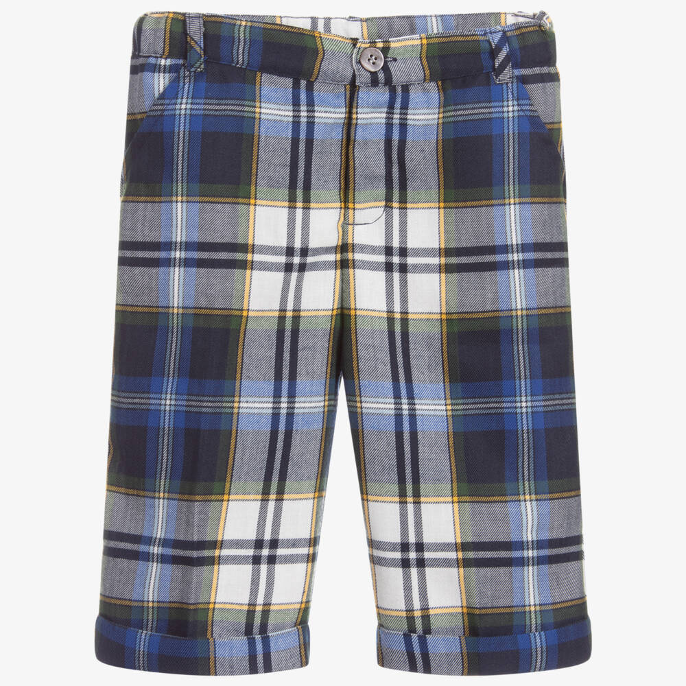 Malvi & Co-Boys Blue & Green Check Shorts | Childrensalon Outlet