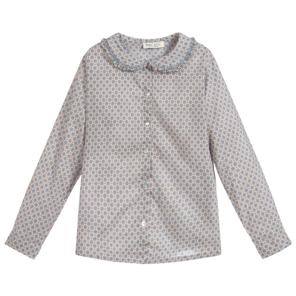 Malvi & Co - Girls Grey & Blue Cotton Shirt | Childrensalon