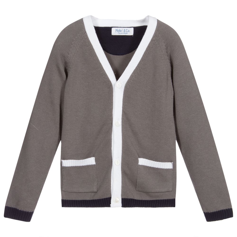Malvi & Co - Grey Cotton Knitted Cardigan | Childrensalon