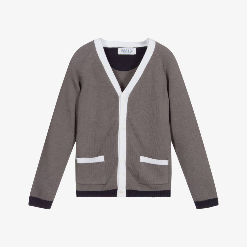 Malvi & Co-Grey Cotton Knitted Cardigan | Childrensalon Outlet
