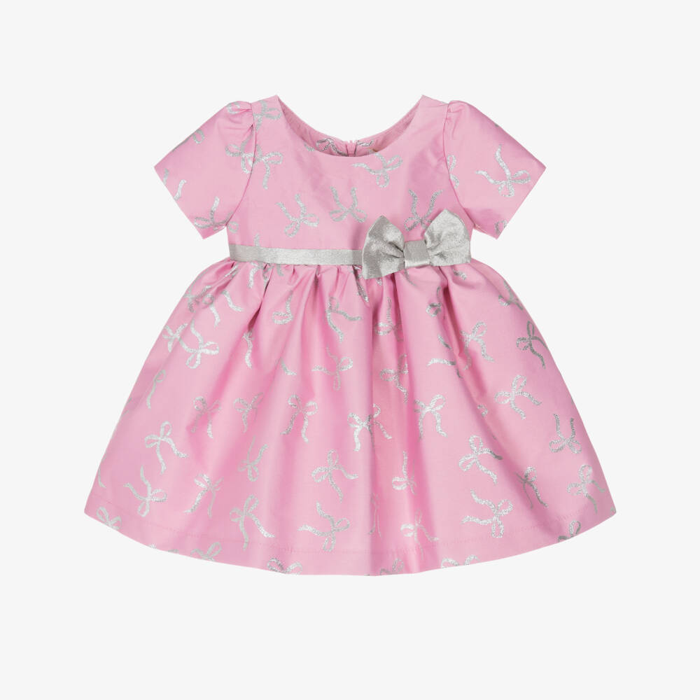 Mama Luma-Baby Girls Pink & Silver Bow Print Dress | Childrensalon Outlet