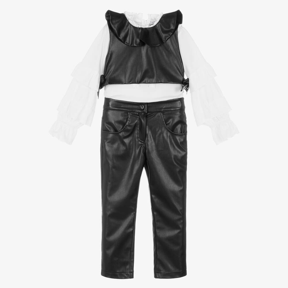 Mama Luma - Черный топ и брюки из искусственной кожи для девочек  | Childrensalon