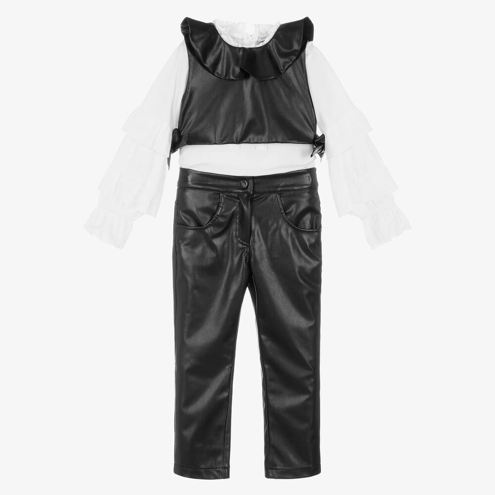 Mama Luma-Girls Black Faux Leather Outfit  | Childrensalon Outlet