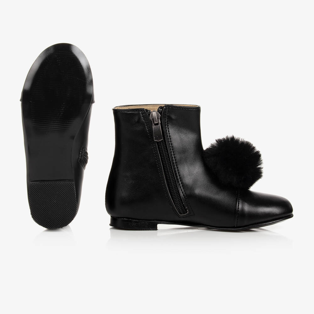 Mama Luma-Черные ботинки из искусственной кожи с помпонами | Childrensalon Outlet