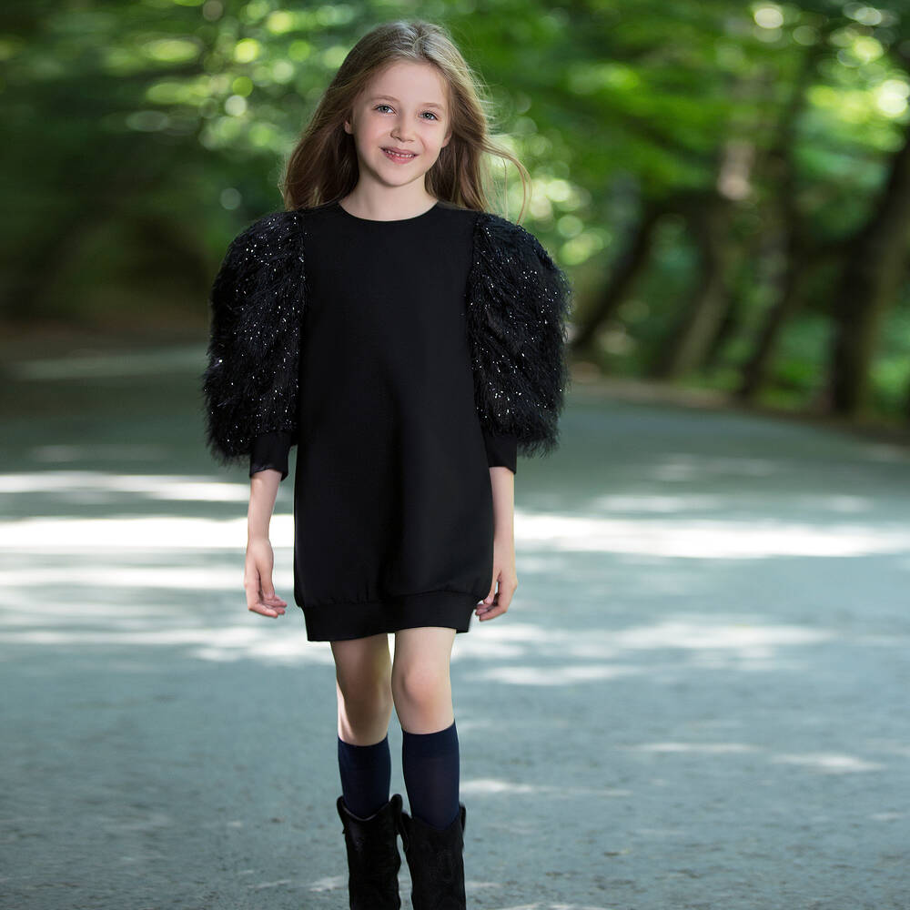 Girls black jersey shop dress