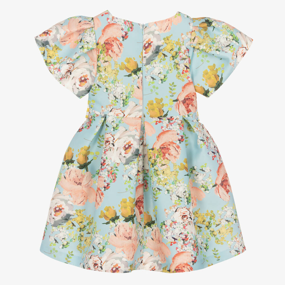 Mama Luma-Girls Blue Floral Satin Dress | Childrensalon Outlet