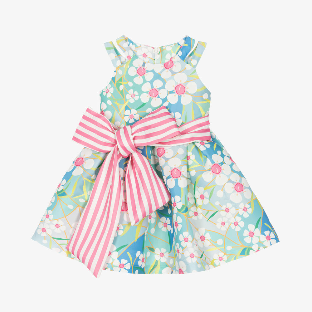 Mama Luma-Голубое атласное платье с цветами | Childrensalon Outlet