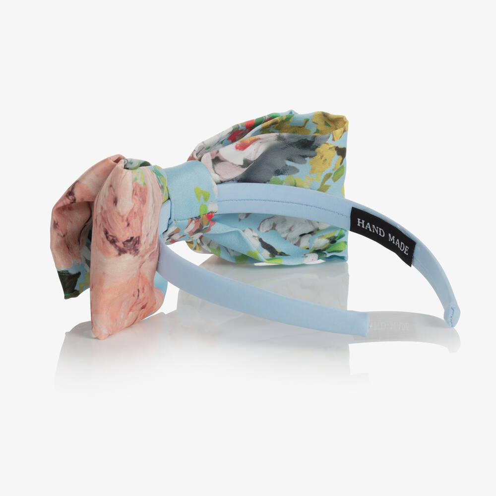 Mama Luma-Голубой атласный ободок с цветами для девочек | Childrensalon Outlet