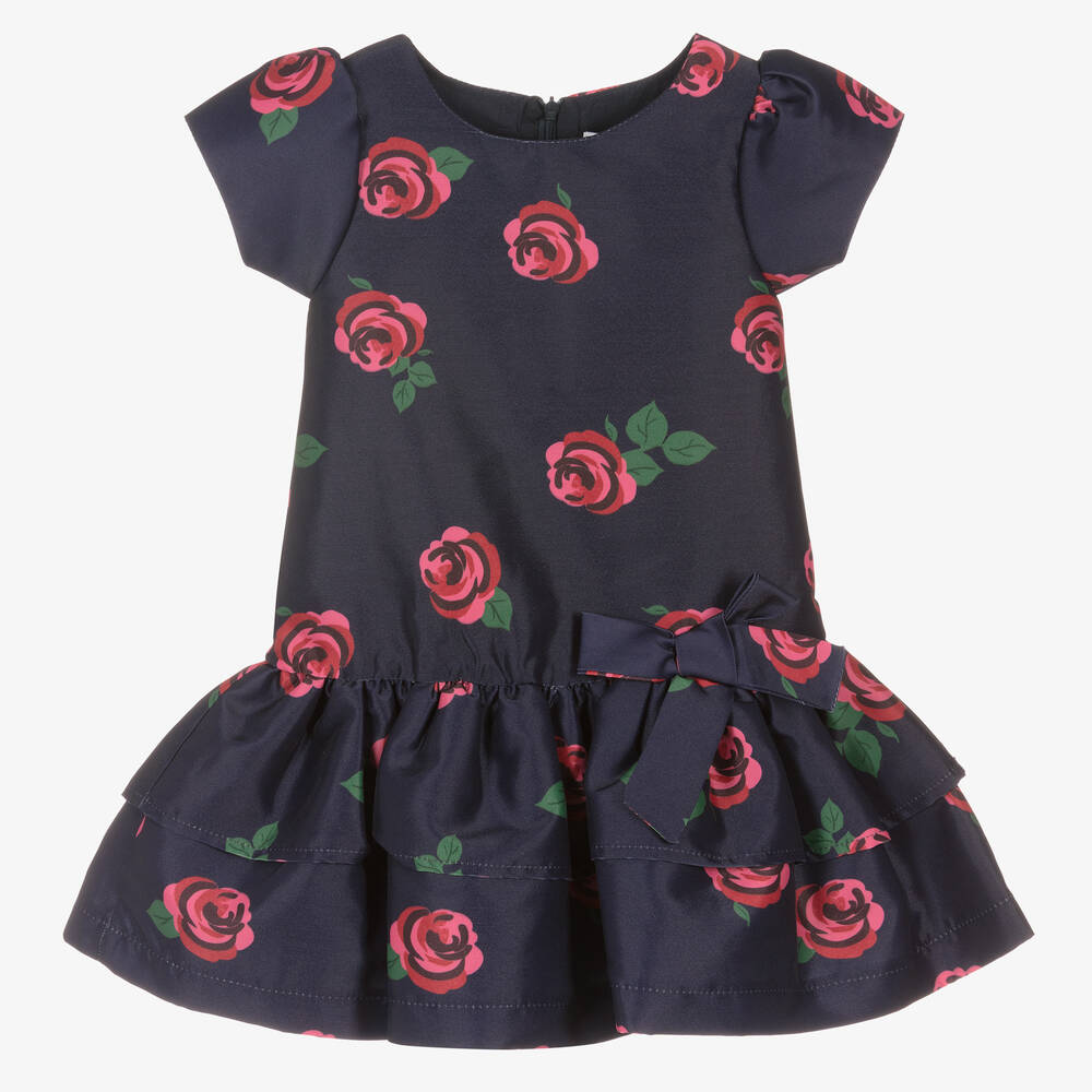 Mama Luma - Синее платье с розовыми розами для девочек | Childrensalon