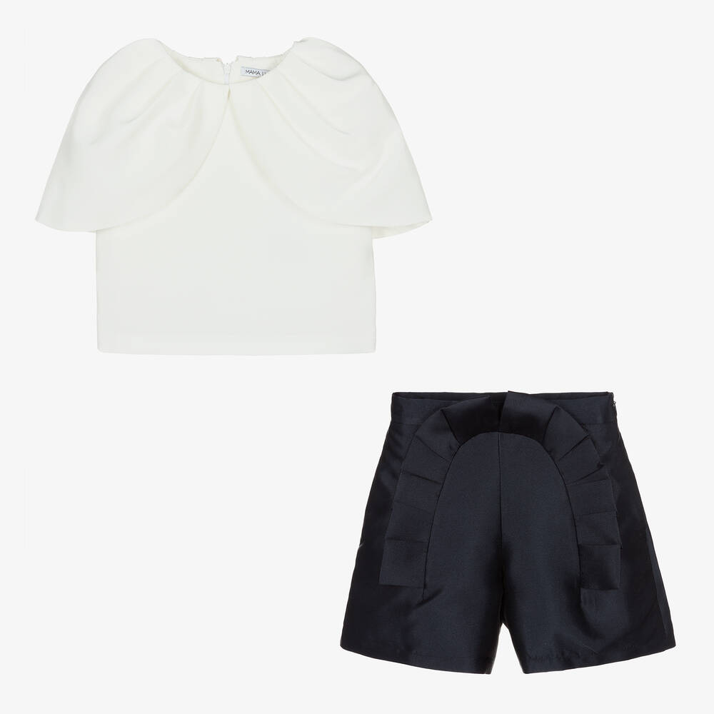 ماما لوما-طقم شورت مزين بكشكش لون عاجي وكحلي | Childrensalon Outlet