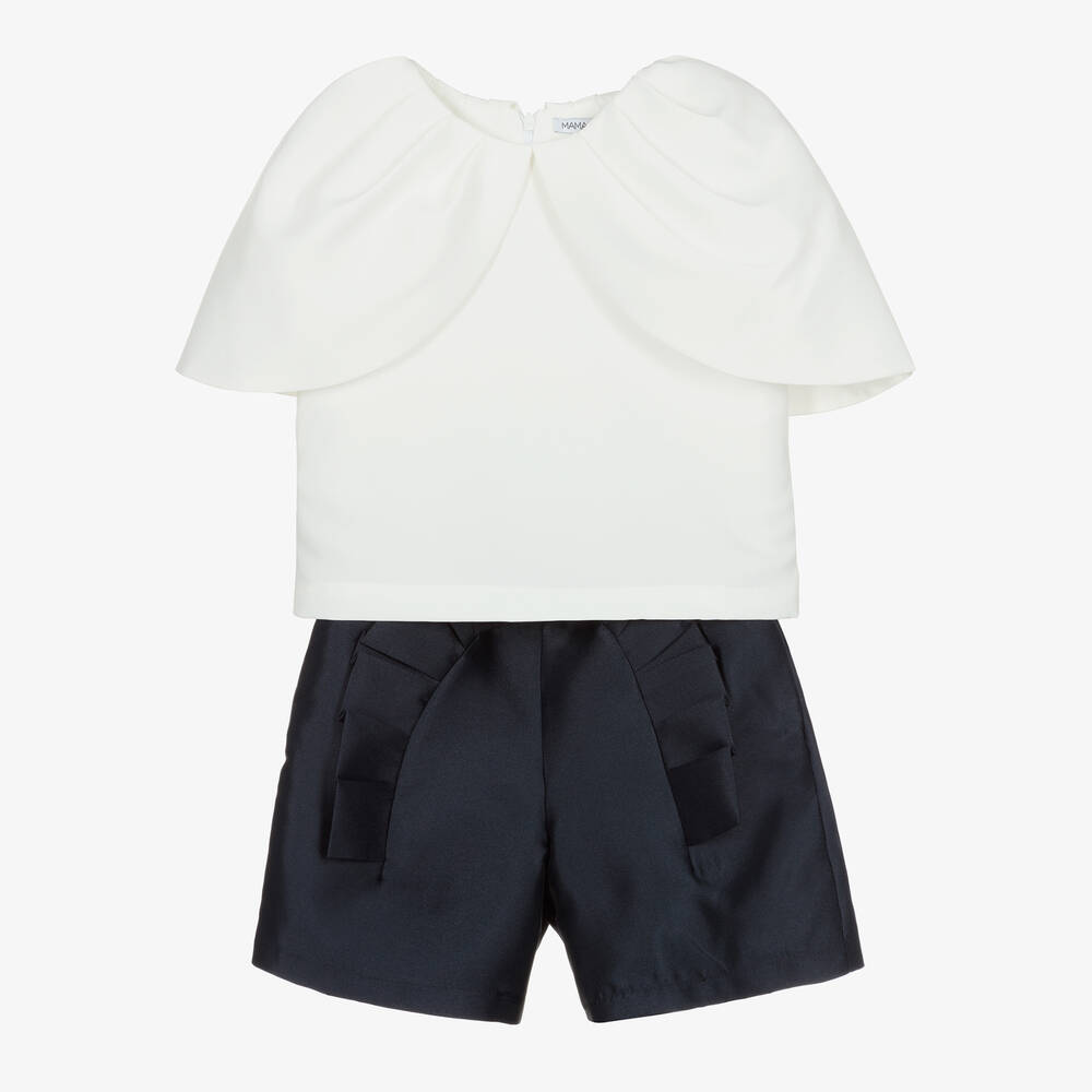 Mama Luma - Girls Blue Ruffle Shorts Set | Childrensalon