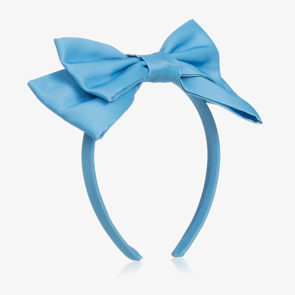 Mama Luma-Girls Blue Satin Bow Hairband | Childrensalon Outlet