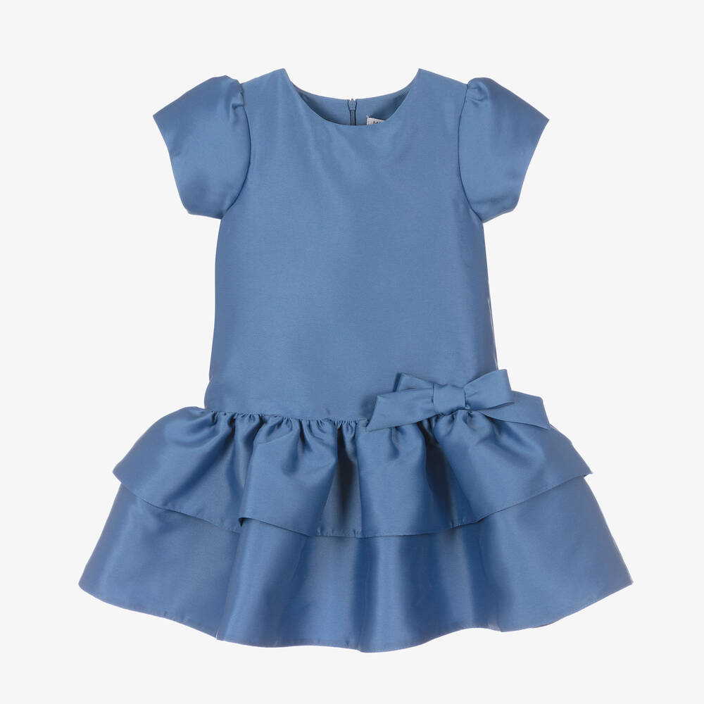 Mama Luma - Robe bleue en satin à volants fille | Childrensalon