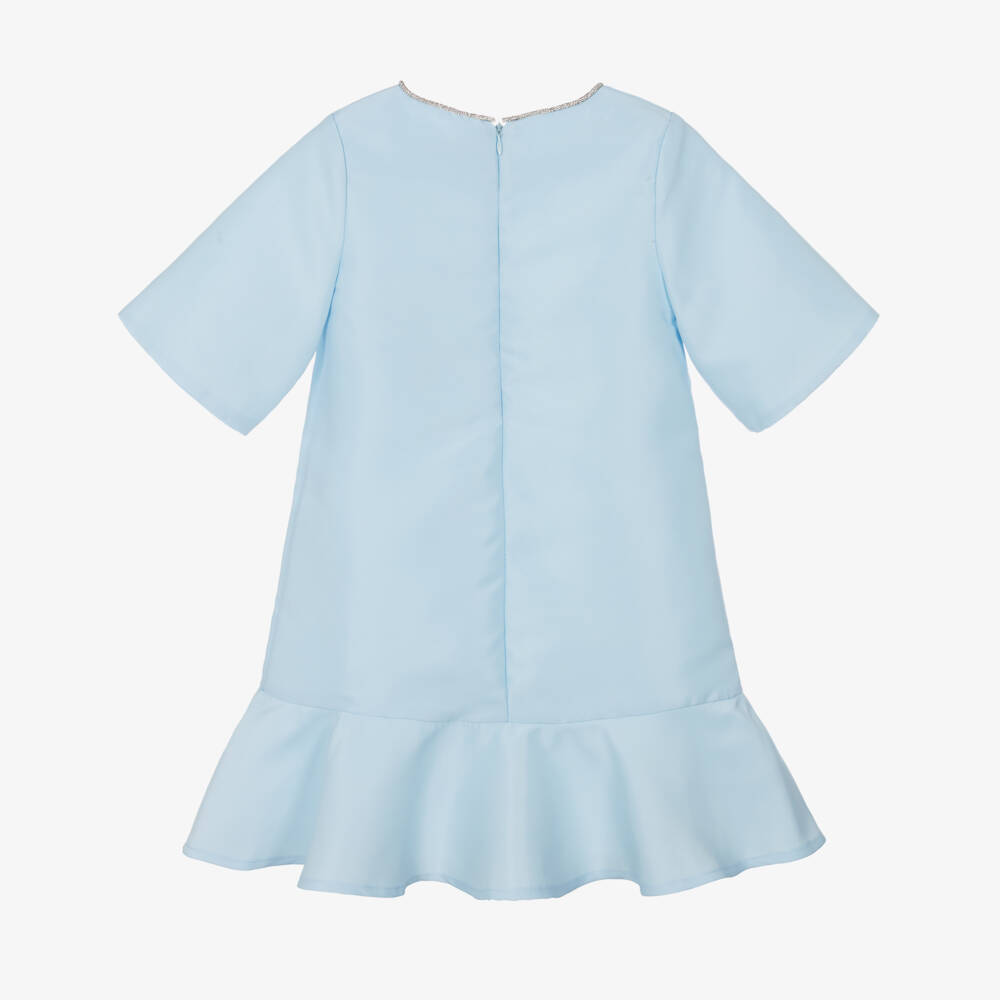 Mama Luma-Girls Blue Satin Twill Dress with Diamanté Bows | Childrensalon Outlet