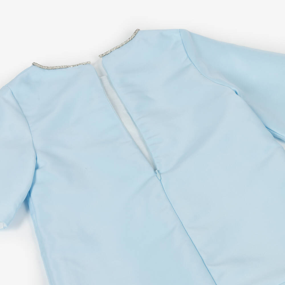 Mama Luma-Girls Blue Satin Twill Dress with Diamanté Bows | Childrensalon Outlet