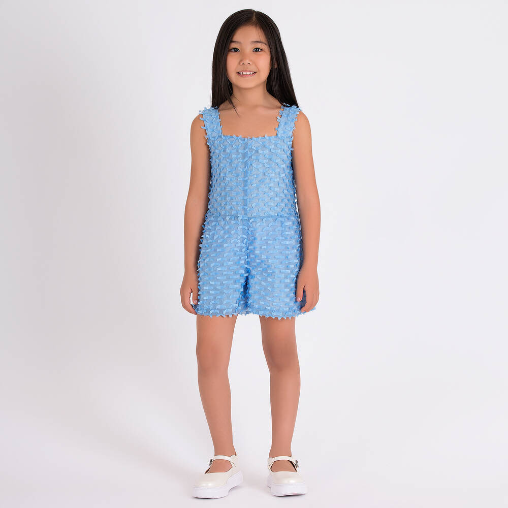 Mama Luma-Girls Blue Tasselled Organza Playsuit | Childrensalon Outlet