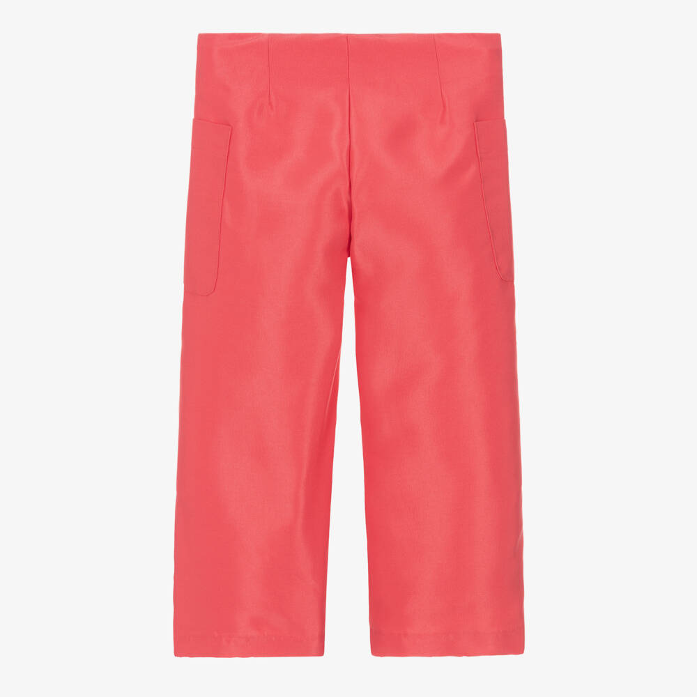 Mama Luma-Girls Coral Red Pleated Satin Trousers | Childrensalon Outlet