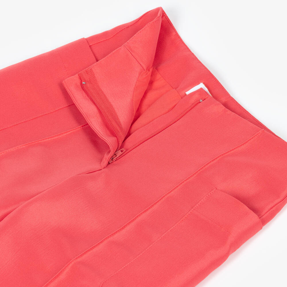Mama Luma-Girls Coral Red Pleated Satin Trousers | Childrensalon Outlet