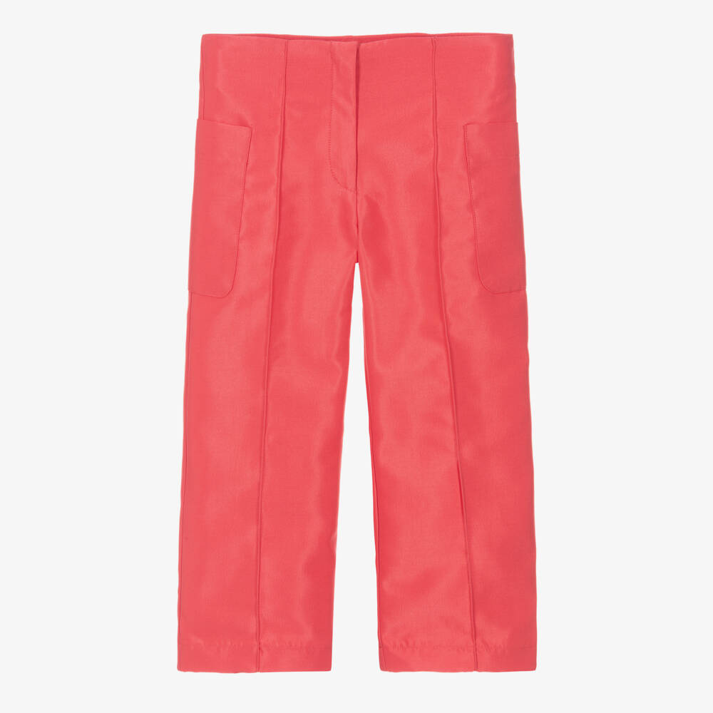 Mama Luma-Girls Coral Red Pleated Satin Trousers | Childrensalon Outlet