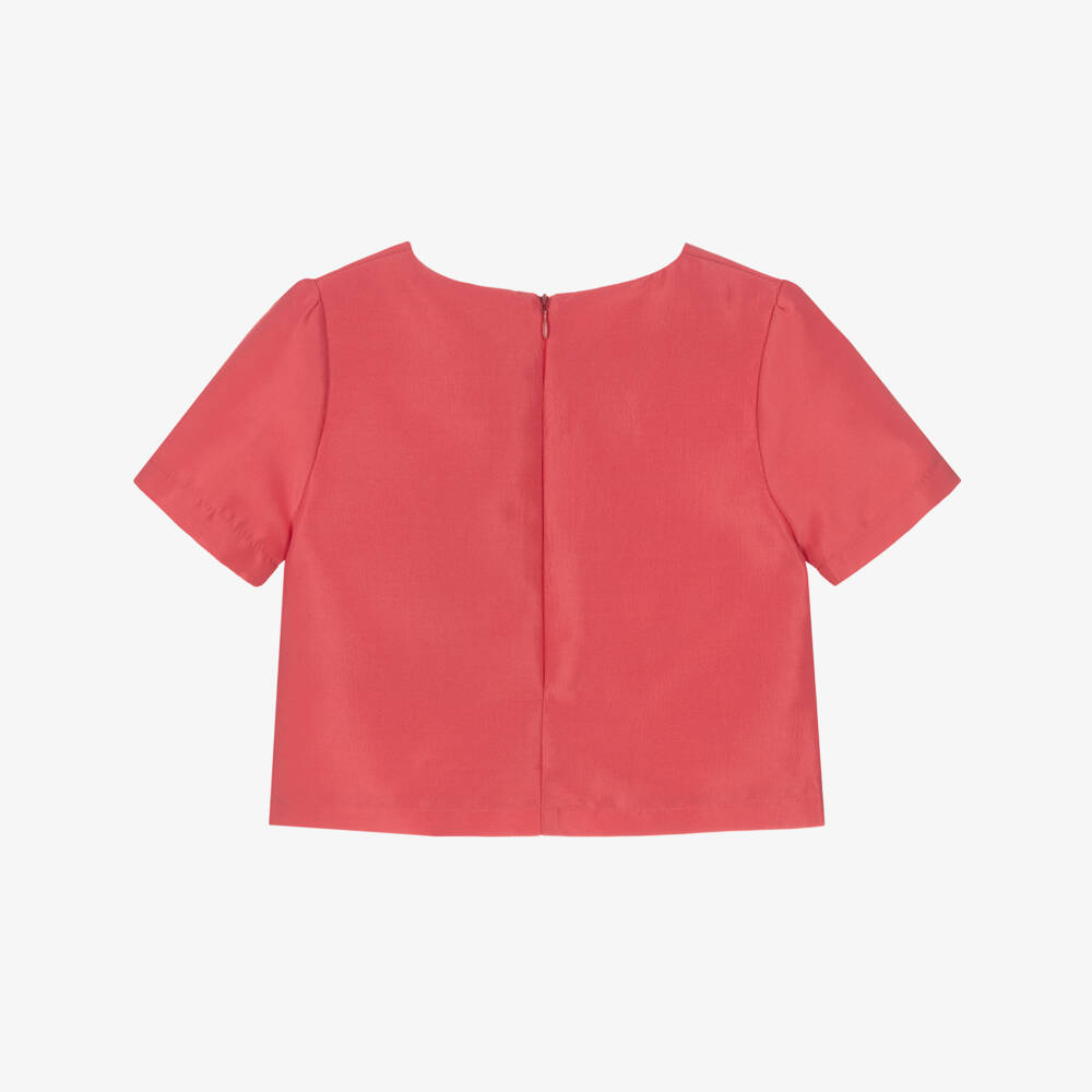 Mama Luma-Girls Coral Red Satin Bow Blouse | Childrensalon Outlet