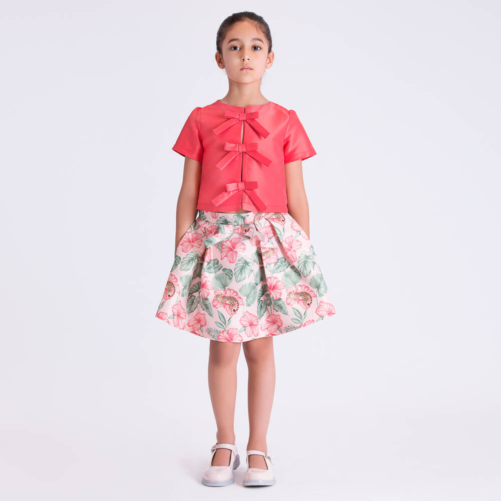 Mama Luma-Girls Coral Red Satin Bow Blouse | Childrensalon Outlet