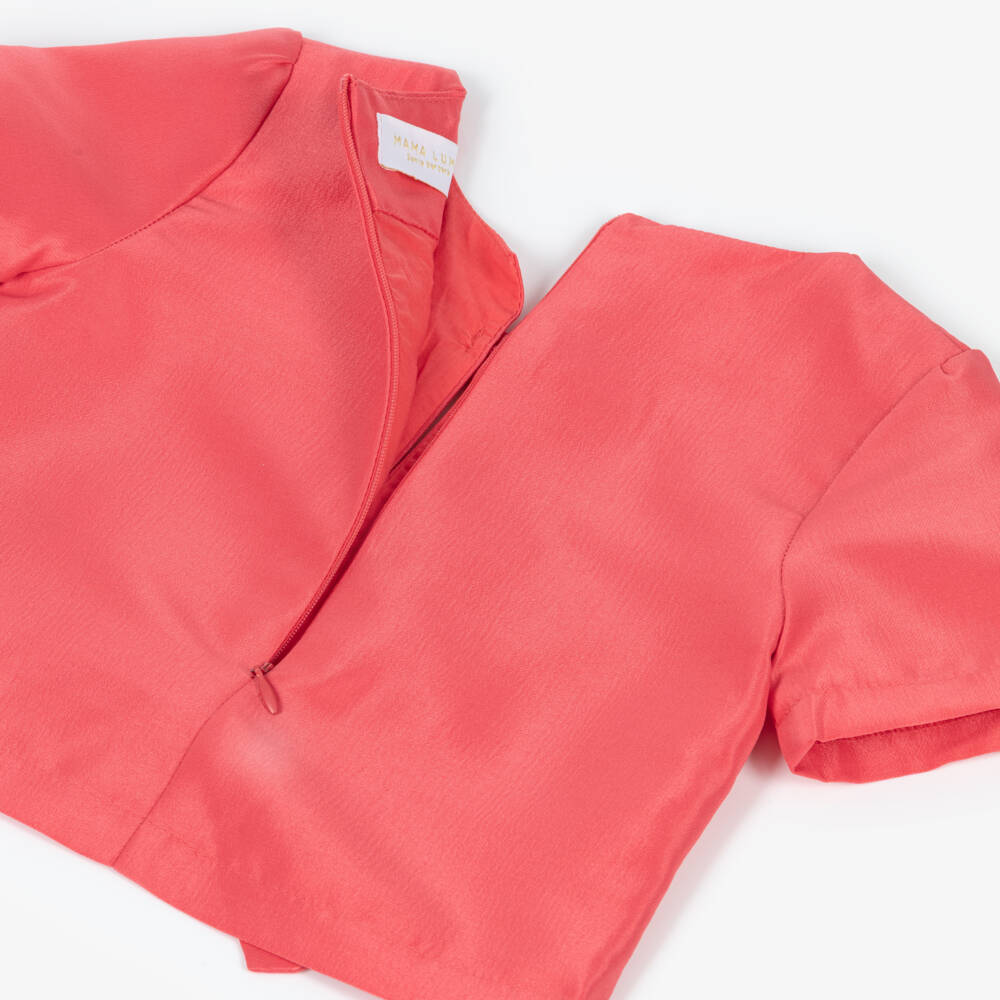 Mama Luma-Girls Coral Red Satin Bow Blouse | Childrensalon Outlet